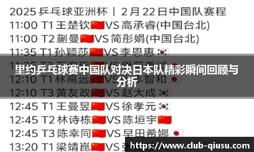 里约乒乓球赛中国队对决日本队精彩瞬间回顾与分析
